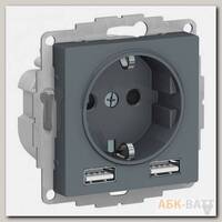 Розетка силовая+USB Schneider Electric Atlas Design грифель