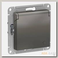 Розетка силовая Schneider Electric Atlas Design со шторками и крышкой, сталь