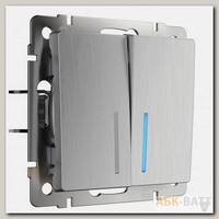Выключатель двухклавишный с подсветкой (cеребряный рифленый) W1120109