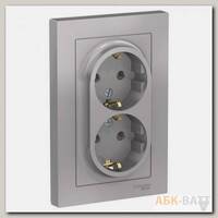 Розетка двойная Schneider Electric Atlas Design в сборе, алюминий