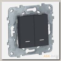 Переключатель двухклавишный Schneider Electric Unica New с подсветкой, антрацит