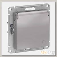 Розетка силовая Schneider Electric Atlas Design со шторками и крышкой, алюминий