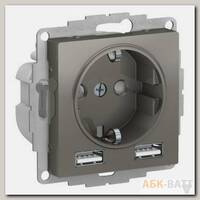Розетка силовая+USB Schneider Electric Atlas Design сталь
