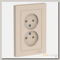 Розетка двойная Schneider Electric Atlas Design без заземления, в сборе, бежевая