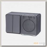 Блок: розетка со шторками 16А 250B, выключатель 2-клавишный 10А Schneider Electric AtlasDesign Profi54, антрацит ATN544074