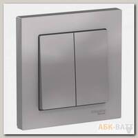 Выключатель двухклавишный Schneider Electric Atlas Design в сборе с рамкой, алюминий