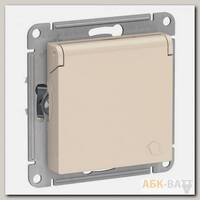 Розетка силовая Schneider Electric Atlas Design со шторками и крышкой, бежевая