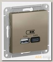 Зарядное устройство USB+Type C Schneider Electric Atlas Design шампань