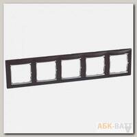 Рамка Legrand Valena Classic на 5 постов, темное дерево/серебряный штрих 770375