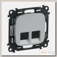 Розетка RJ-45 Legrand Valena Allure двойная, cat. 5e, до 100 Мб/с, алюминий 753041+755427