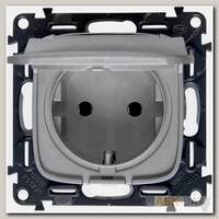Розетка силовая Legrand Valena Allure 2K+3 с крышкой, со шторками, алюминий 753030+754847