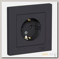 Розетка силовая Schneider Electric Atlas Design со шторками, в сборе, карбон