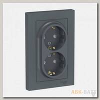 Розетка двойная Schneider Electric Atlas Design со шторками, в сборе, грифель