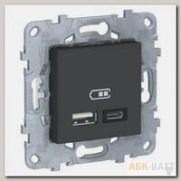 Зарядное устройство USB+Type C Schneider Electric Unica New антрацит