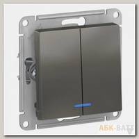 Выключатель двухклавишный Schneider Electric Atlas Design с подсветкой, сталь