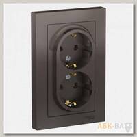 Розетка двойная Schneider Electric Atlas Design в сборе, мокко