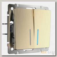Выключатель двухклавишный с подсветкой (шампань рифленый) W1120110