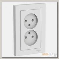 Розетка двойная Schneider Electric Atlas Design со шторками, без заземления, в сборе, белая